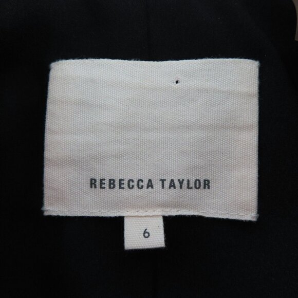 Rebecca Taylor Womens 6 Open Front Black Zipper Faux Leather Trim Blazer Jacket - Picture 5 of 9